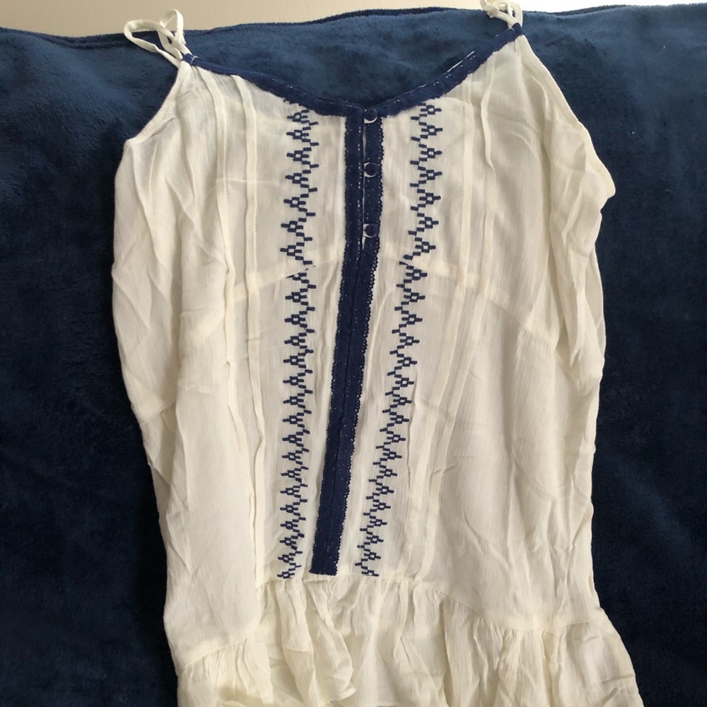 Ivory and navy button down with flutter hem cami
